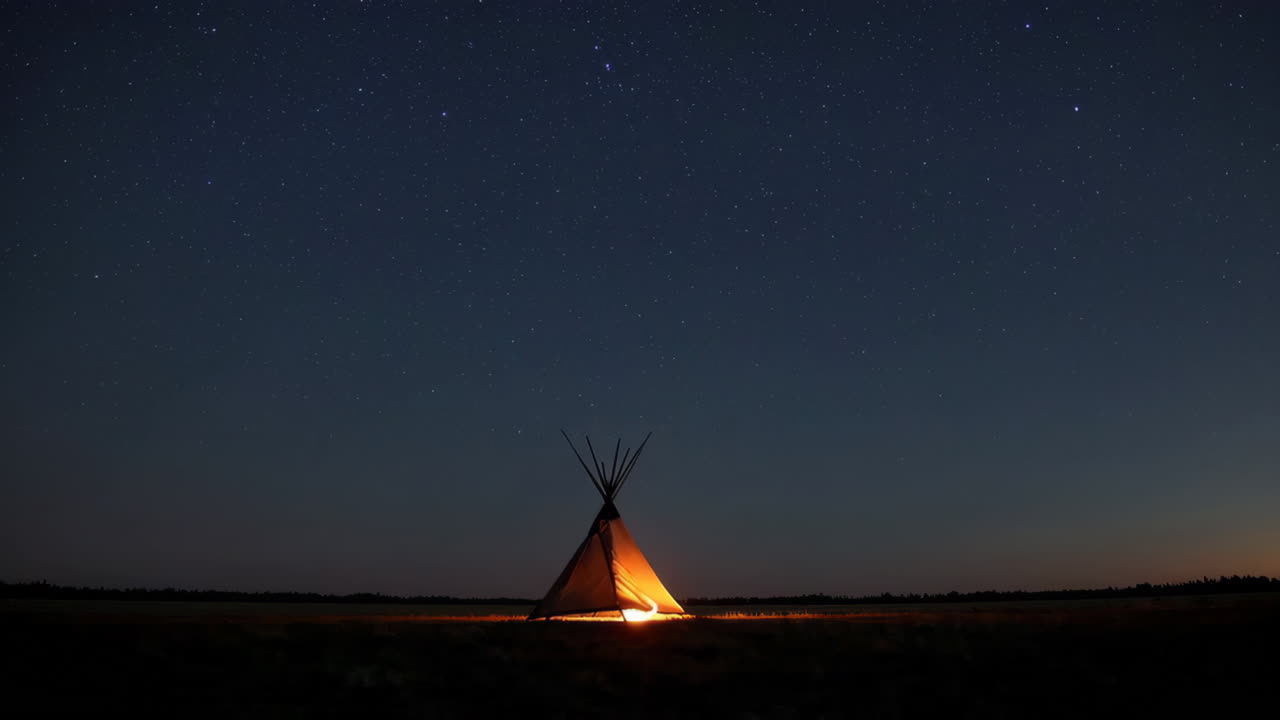 Tepee under a starry night sky