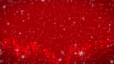 fondo de navidad nieve cayendo sobre pinos en rojo