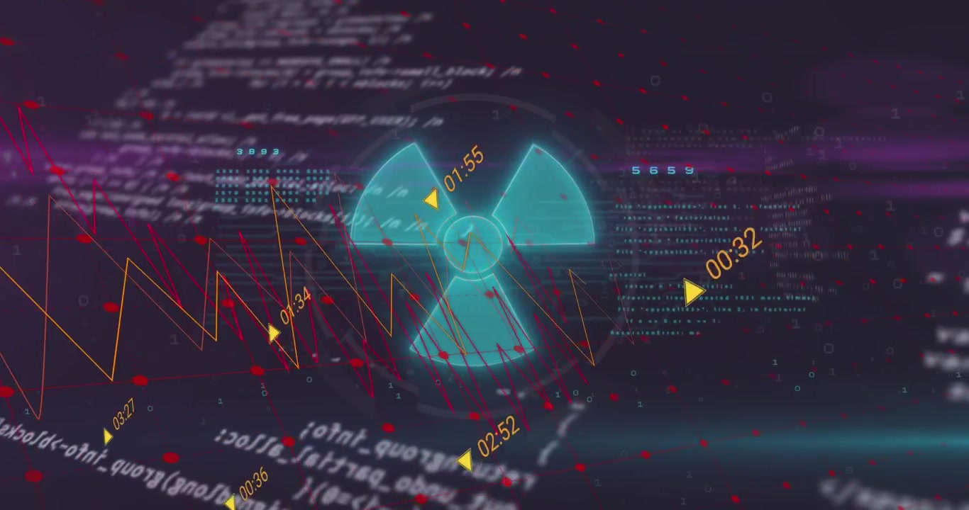 Animation of data processing over nuclear symbol