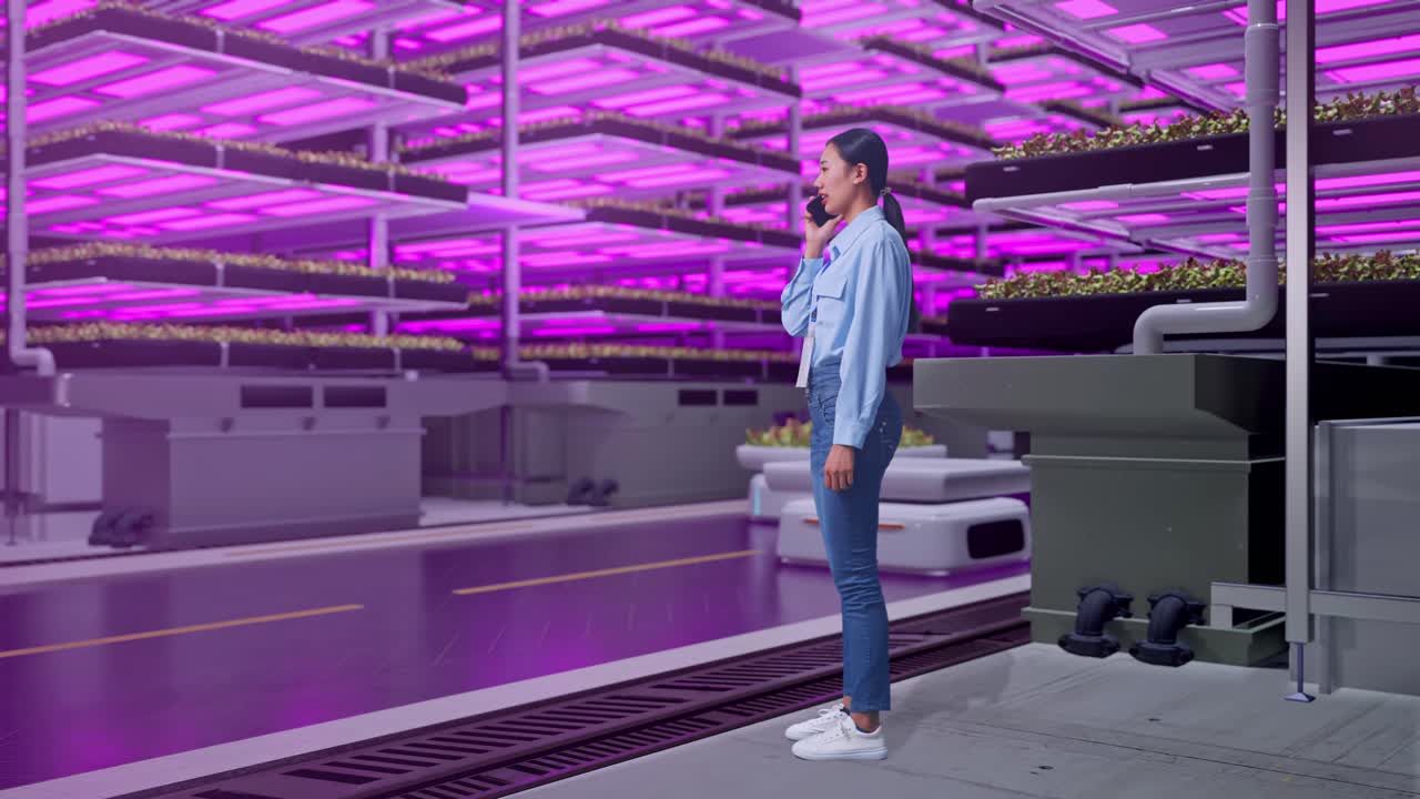 mujer que trabaja en una granja vertical