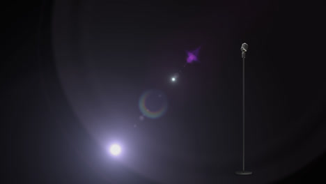 animation of light and vintage microphone on purple background