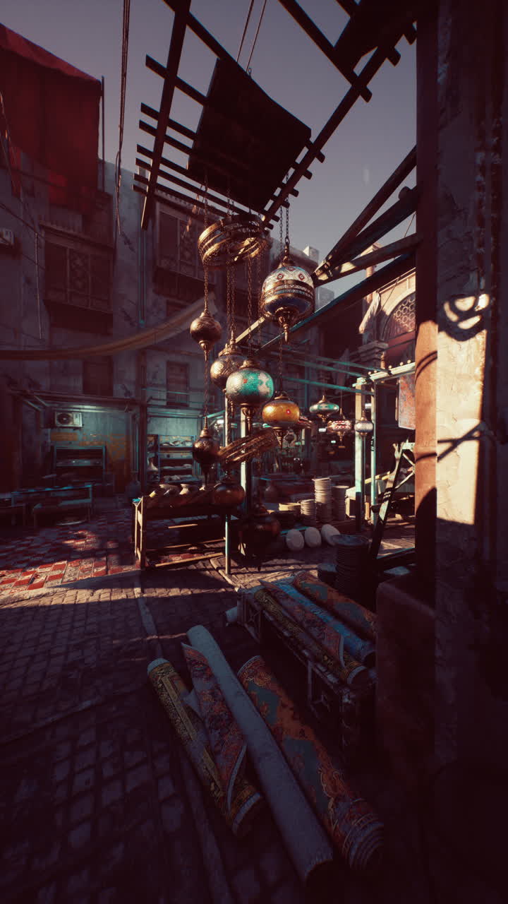 다채로운 램프 와 카 을 가진 모로코 소크