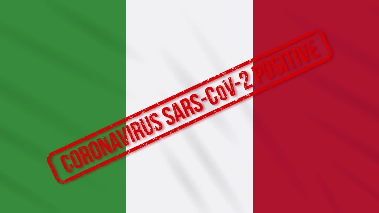 Italiens vajande flagga stämplad med positivt svar på COVID-19, loop