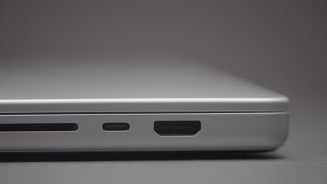 close-up of a laptop side with ports