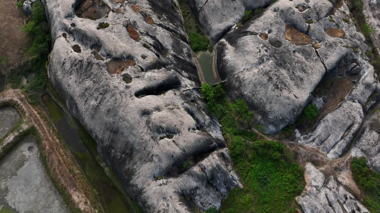 Aerial top shot of rocky landscape of mountain terrain at Chaval Ceara in Brazil