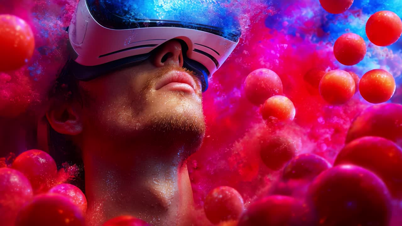 Exploring Virtual Reality: A Journey into a Colorful, Abstract Universe with Immersive Technology, Vivid Atmosphere, and Engaging Experiences in a Surreal Environment
