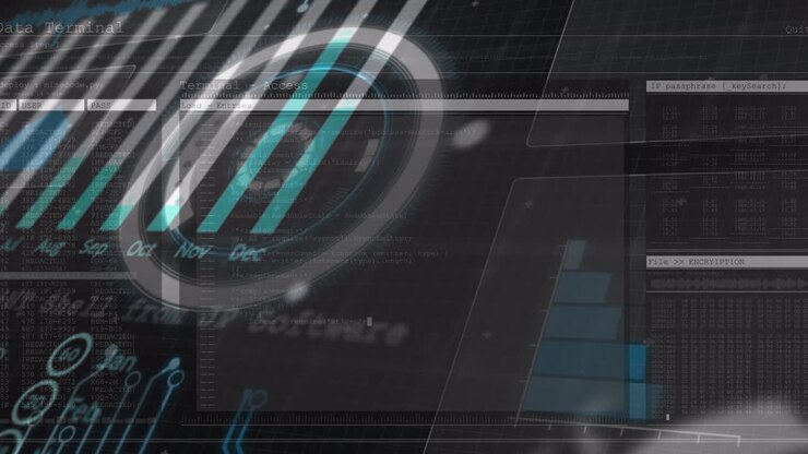 Animation of scope scanning and data processing over black background