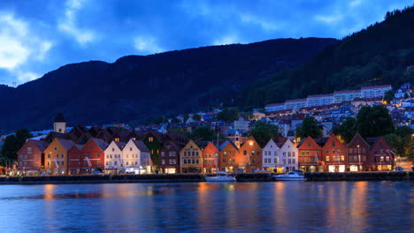 unesco world heritage site bryggen in bergen at night