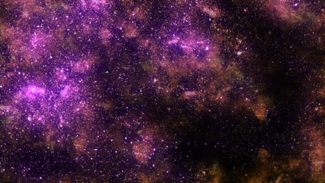 universo con estrellas voladoras con destellos y nubes púrpuras