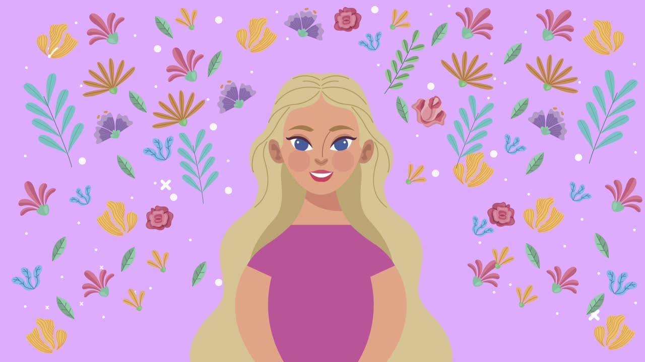 vacker blond kvinna med blommönster