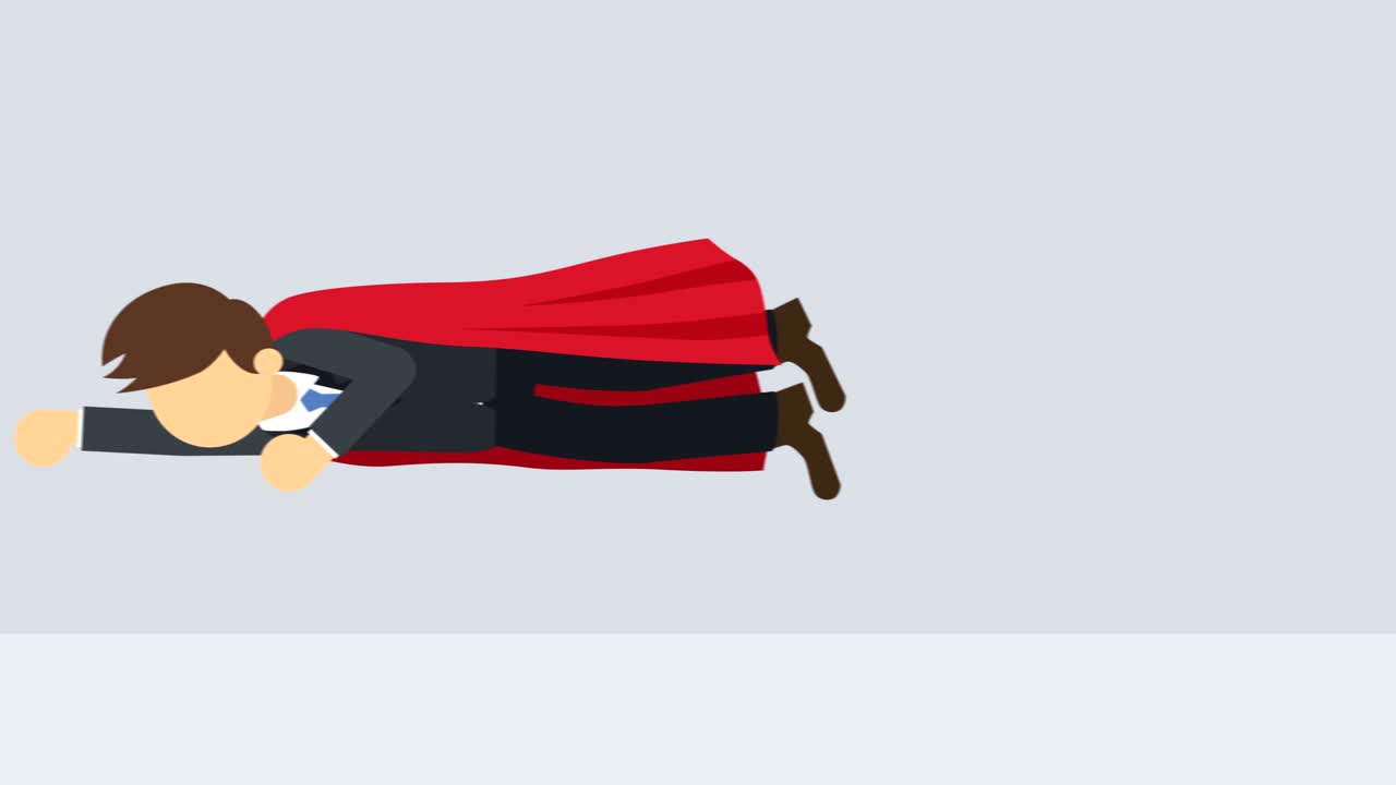 super héroe hombre de negocios volando en traje y capa roja. liderazgo y concepto de logro. ilustración de bucle en estilo plano.