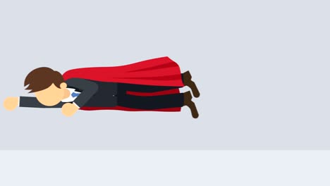 super hero business man flying in suit and red cape. leadership and achievement concept. loop illustration in flat style.