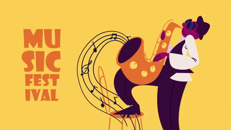 music festival lettering with saxophone animation