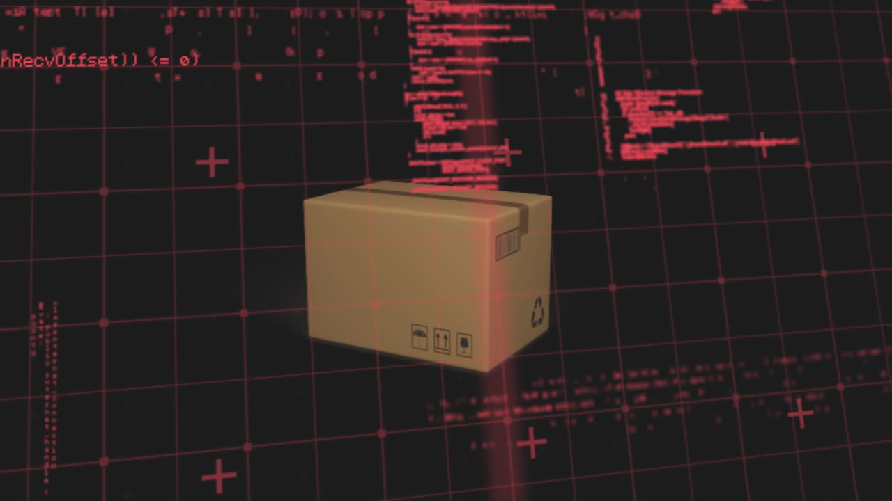 procesamiento de datos en la red de red sobre la caja de entrega contra un fondo negro