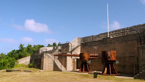 bermuda's alexandra battery was armed with 9-inch muzzle loading guns. mounted behind iron battery shields, and completed in  in the 1860s.