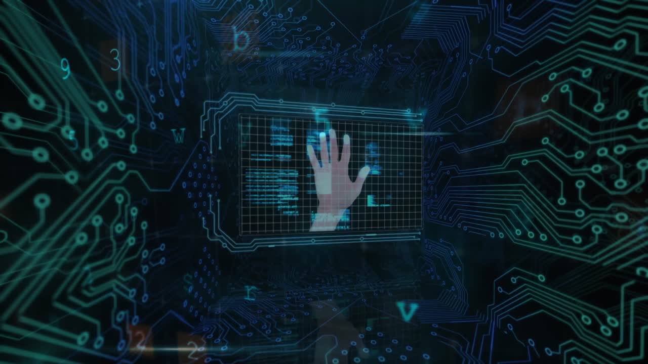 animación del procesamiento de datos sobre un fondo negro