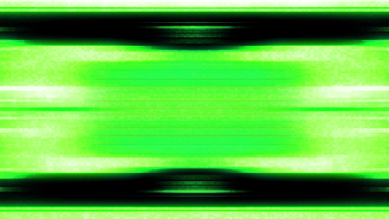 Effet de glitch numérique avec des lignes horizontales vertes sur fond noir