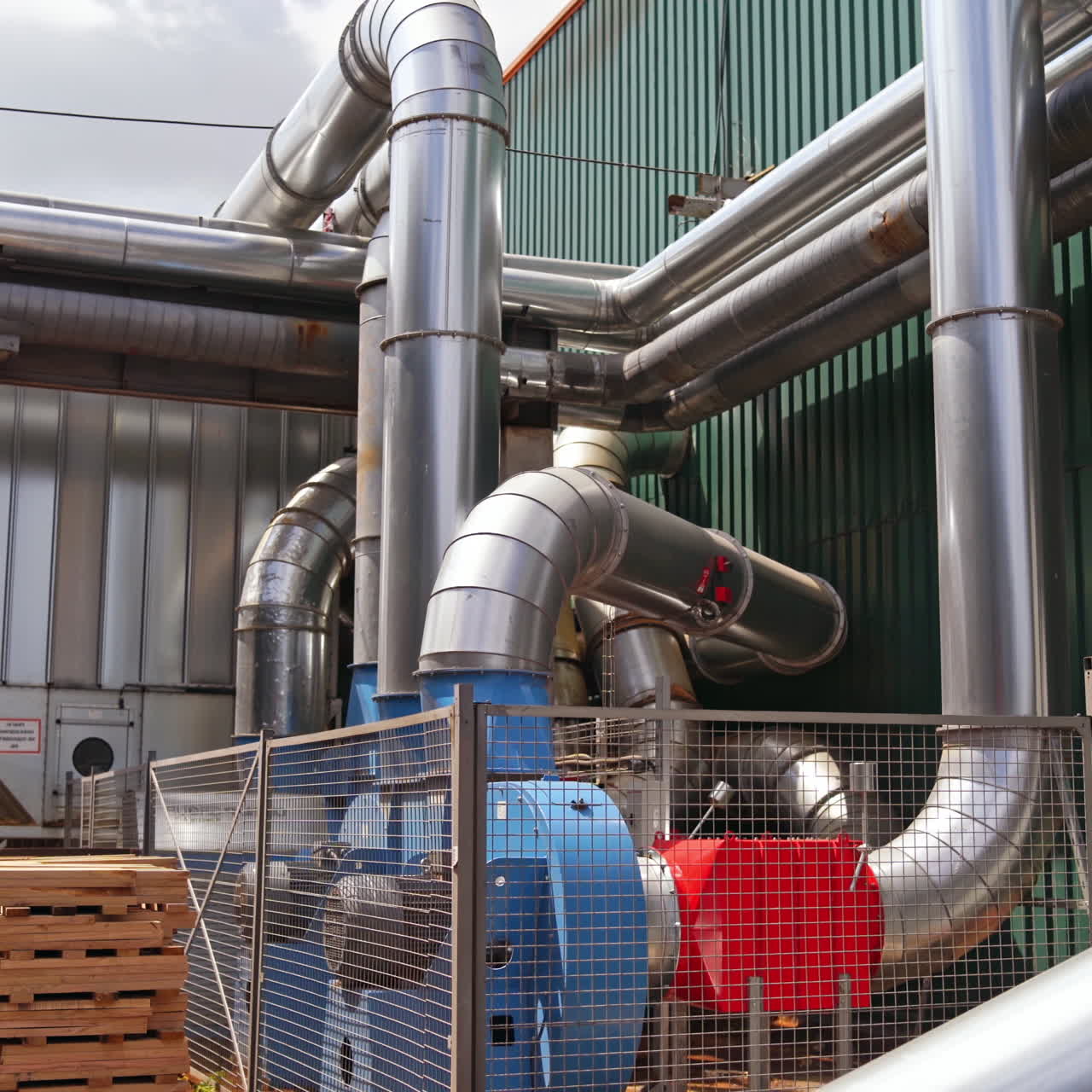 System of ventilating pipes. Construction outside the plant. Closeup.