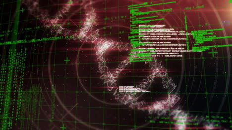 animation of data processing over dna strand on black backgroud