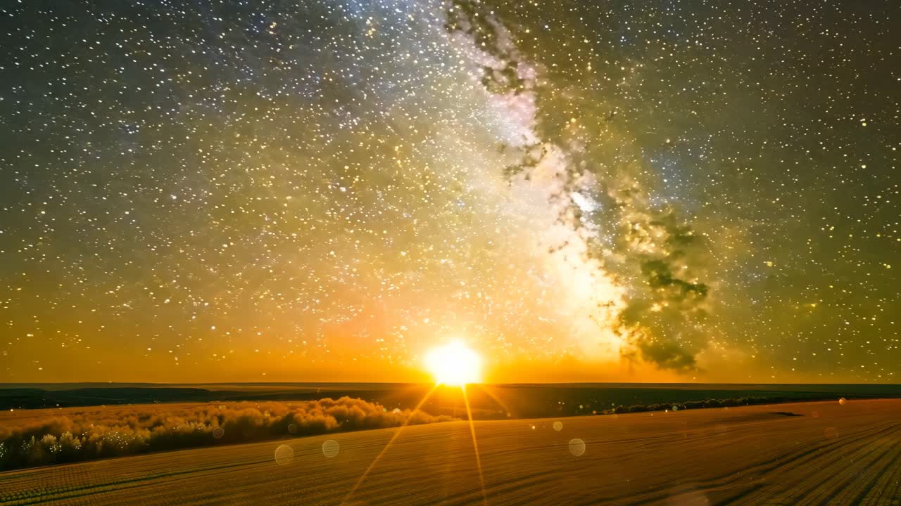 A beautiful night sky with a large, glowing star in the center. The stars are scattered throughout the sky, creating a sense of depth and wonder. The scene evokes a feeling of awe