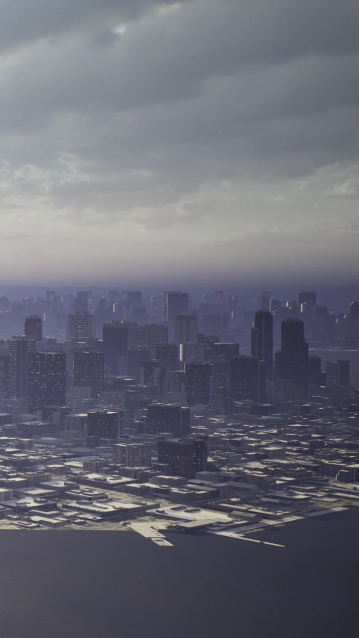City skyline with buildings and clouds during early morning hours