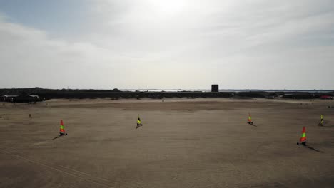 Land-Sailing-At-The-Beach-In-Brouwersdam,-Netherlands-In-Summer