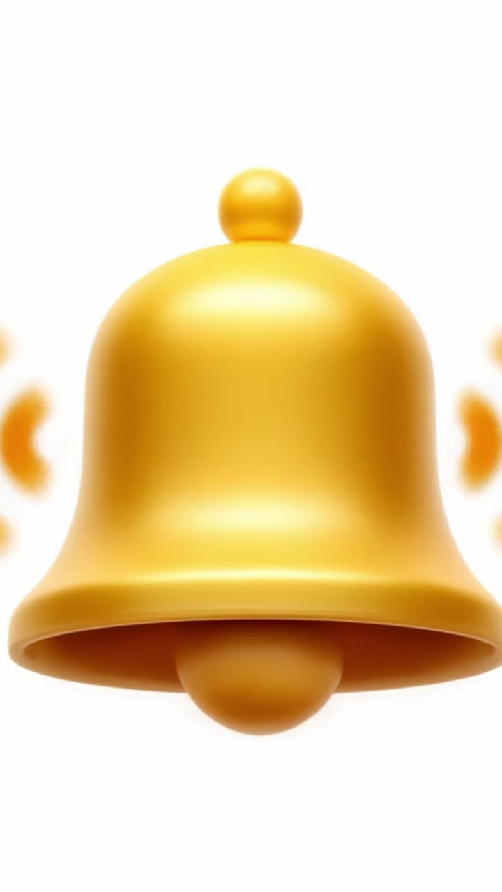 Una vibrante campana dorata che suona con onde sonore, a simboleggiare allerta e notifiche in una presentazione visiva accattivante di un oggetto classico
