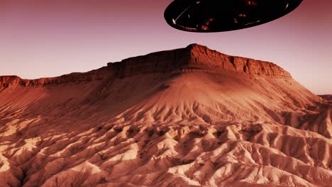 alien ufo over a red desert landscape