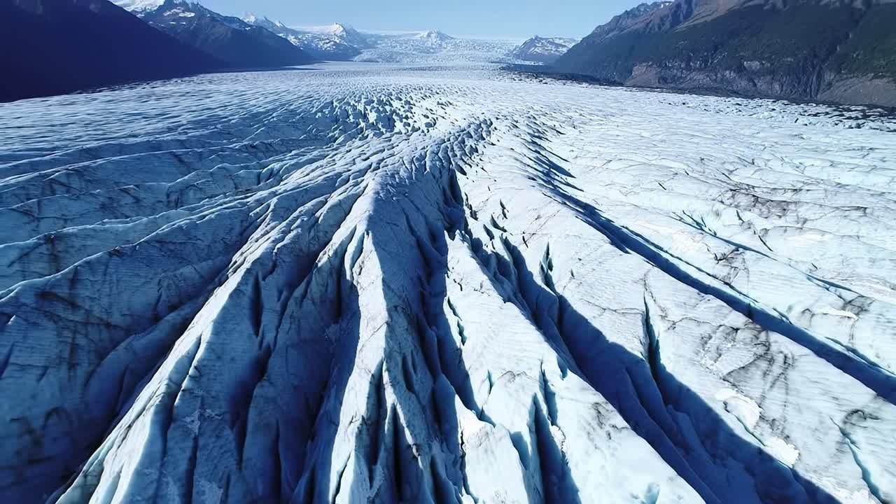 Alaska's breathtaking glacier showcases an impressive and intricate ice surface. The vast expanse reveals striking patterns formed by natural processes. Experience the beauty of this frozen wonder.
