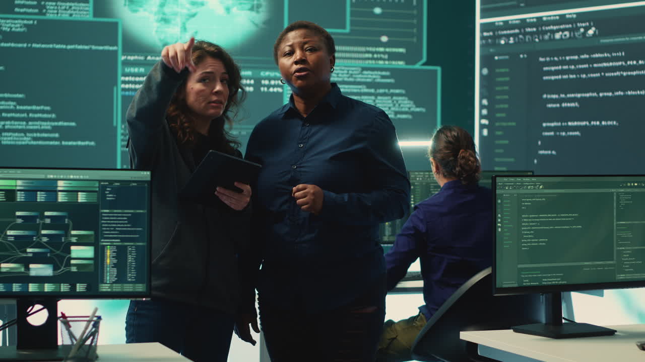 Cyber security experts women working on spyware and malware detection