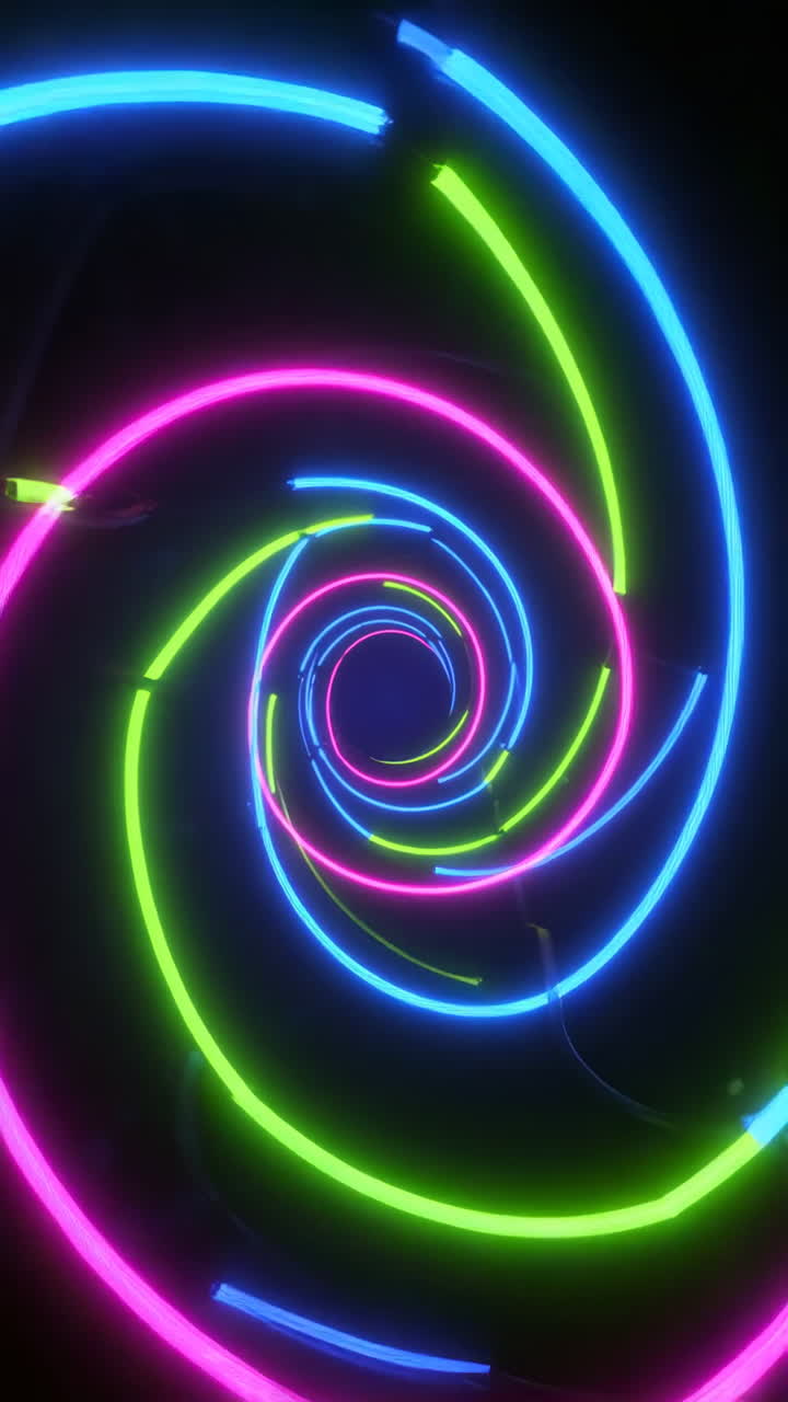 Abstract Neon Glowing Spiral Tunnel
