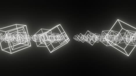 cubos blancos con bordes brillantes de neón en un fondo negro. concepto creativo simple movimiento gráfico sin costuras de bucle fondo animado