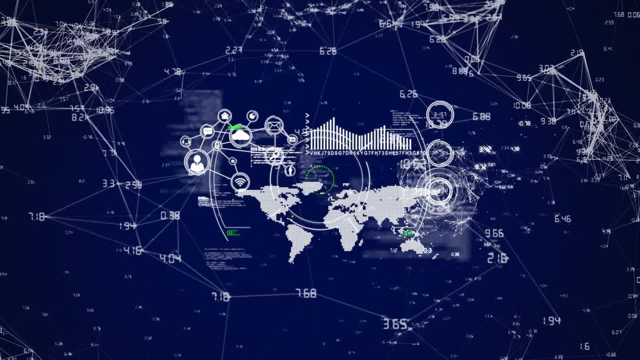 파란색 배경에 있는 금융 데이터 처리 애니메이션