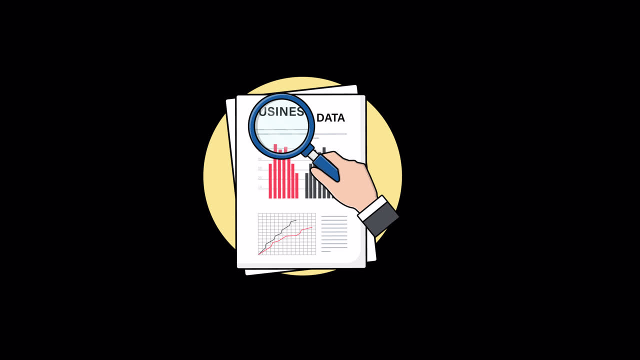 Tangan Beranimasi dengan Kaca Pembesar Menganalisis Laporan Data Bisnis