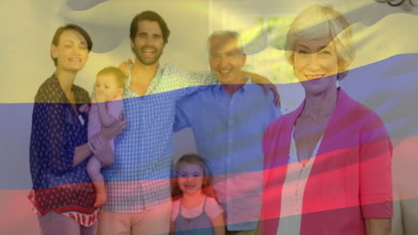 animation of flag of colombia over caucasian family at home