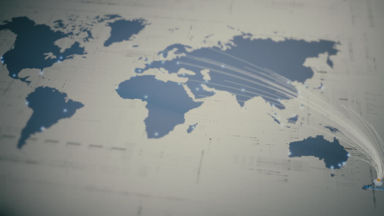 Globalt forretningsnetværkskort med glødende dataforbindelser, verdensomspændende forbindelse, logistikruter, sikker kommunikation, cloud-infrastruktur, big data-teknologi: Wellington, Australien.