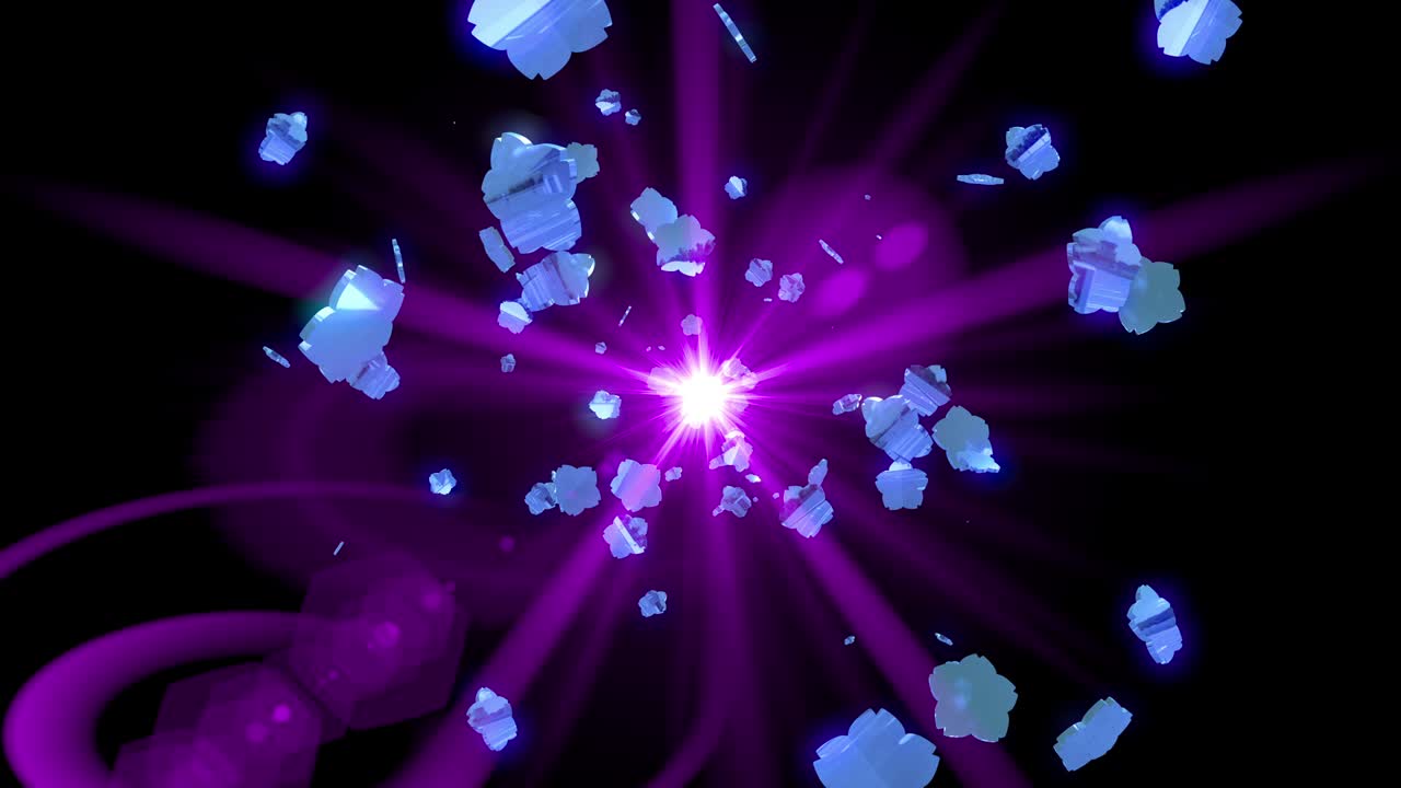 파란 꽃 모양 빛 반이는 입자 루프 애니메이션