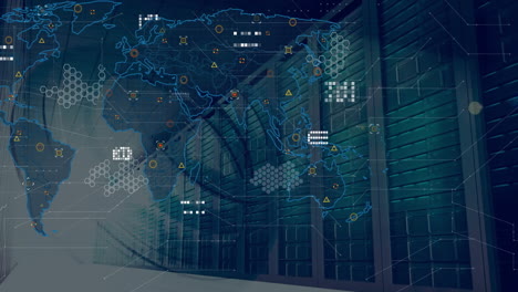 Animation-Des-Globus-Und-Digitale-Datenverarbeitung-über-Computerserver