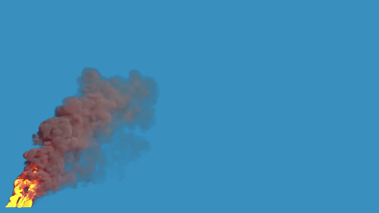 파란색에 분리 된 어두운 연기가 있는 불