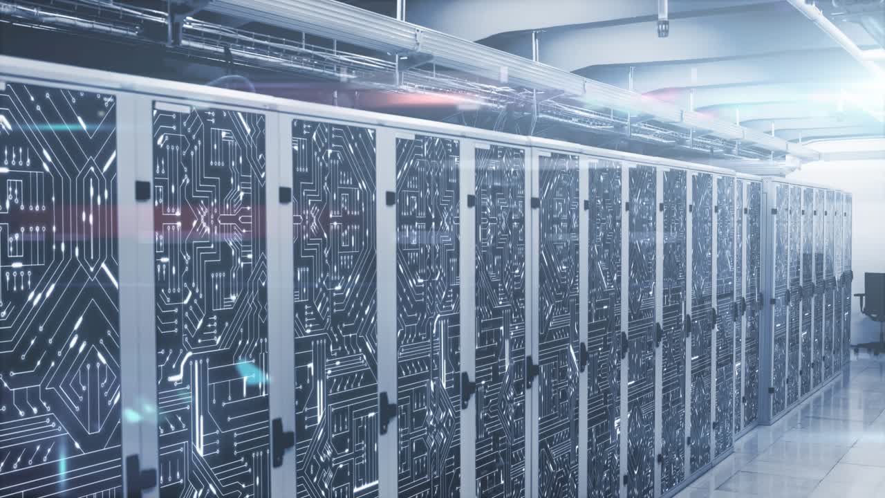 Animation of data processing over server room