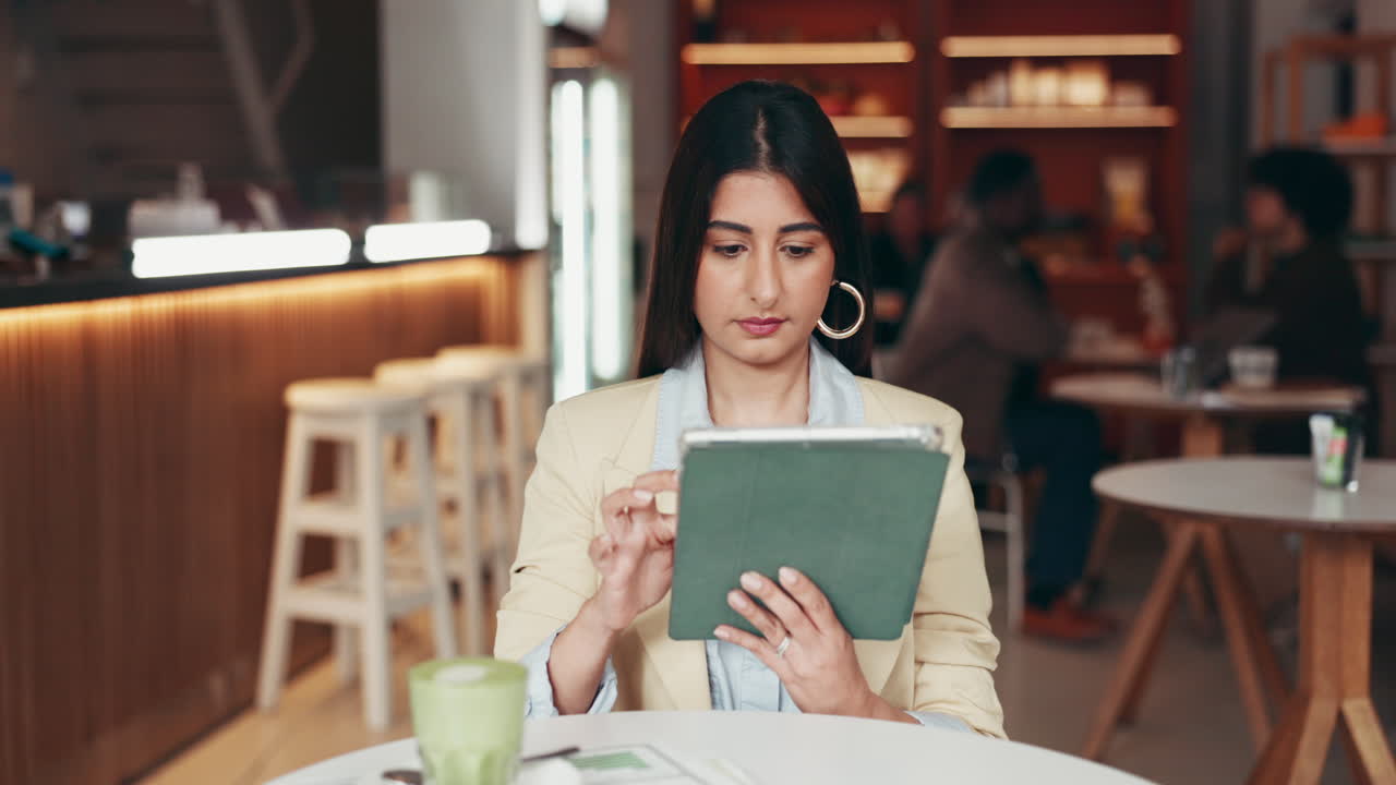 A woman sitting at a table in a cafe