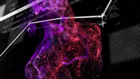 abstract data visualization and graph animation over colorful particle cloud