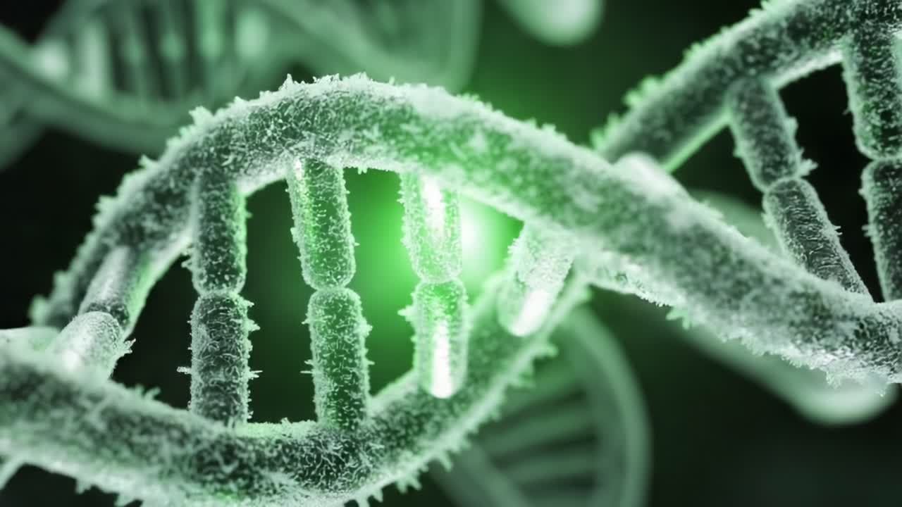 A Stunning Visualization of DNA Strands Illuminated with Green Light, Showcasing Their Intricate Structure and Biological Significance in Genetics and Molecular Biology