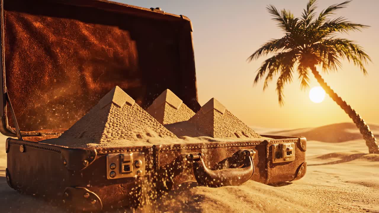 Desert Adventure: Pyramids in a Suitcase at Sunset