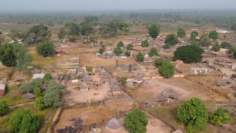 Drone-shot-of-thatched-roof-traditional-village-in-Senegal-Africa