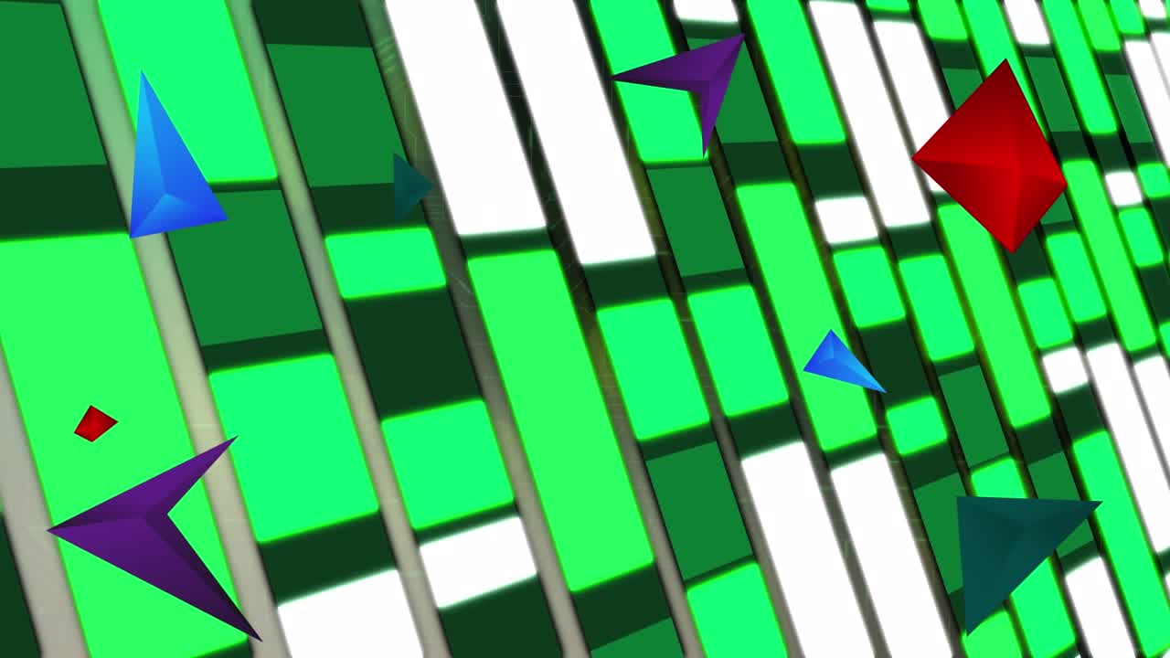 Animation of colourful spots over triangles