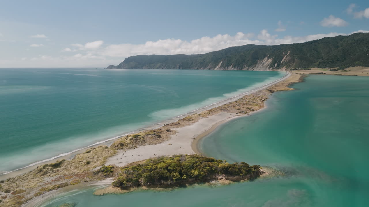 Coastal Landscape with Island and Bay in New Zealand