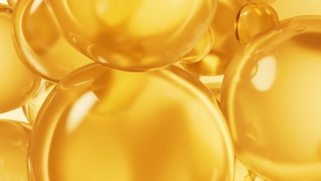 transparent golden liquid bubbles background, 3d rendering.