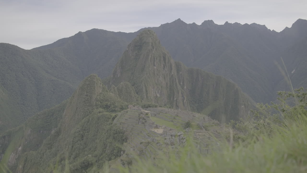 Panning shot of Machu Picchu Peru LOG