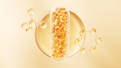 goldene kapsel mit biologischem konzept, 3d-rendering.